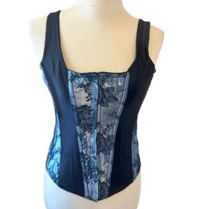 Empire Intimates Blue and Black Brocade Corset